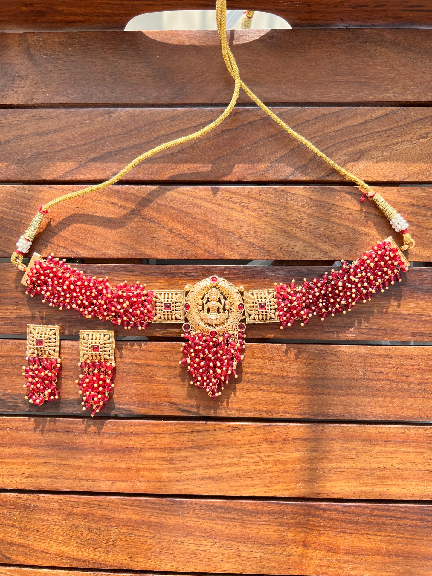 Gold Plated Temple Necklace with Earring