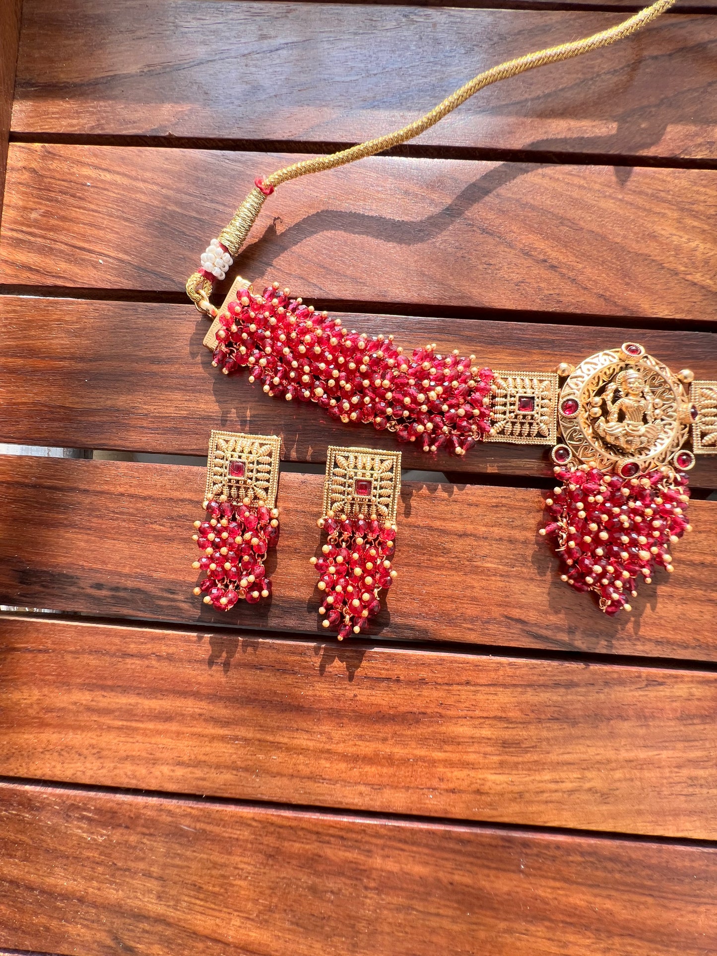 Gold Plated Temple Necklace with Earring