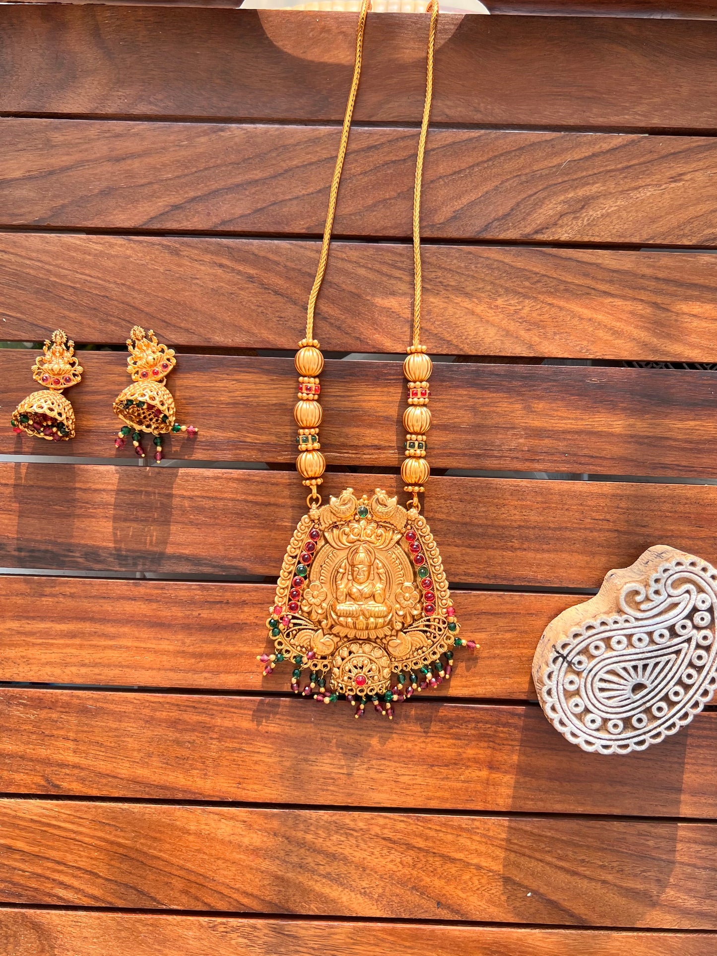 Gold Plated Temple Necklace with Earring