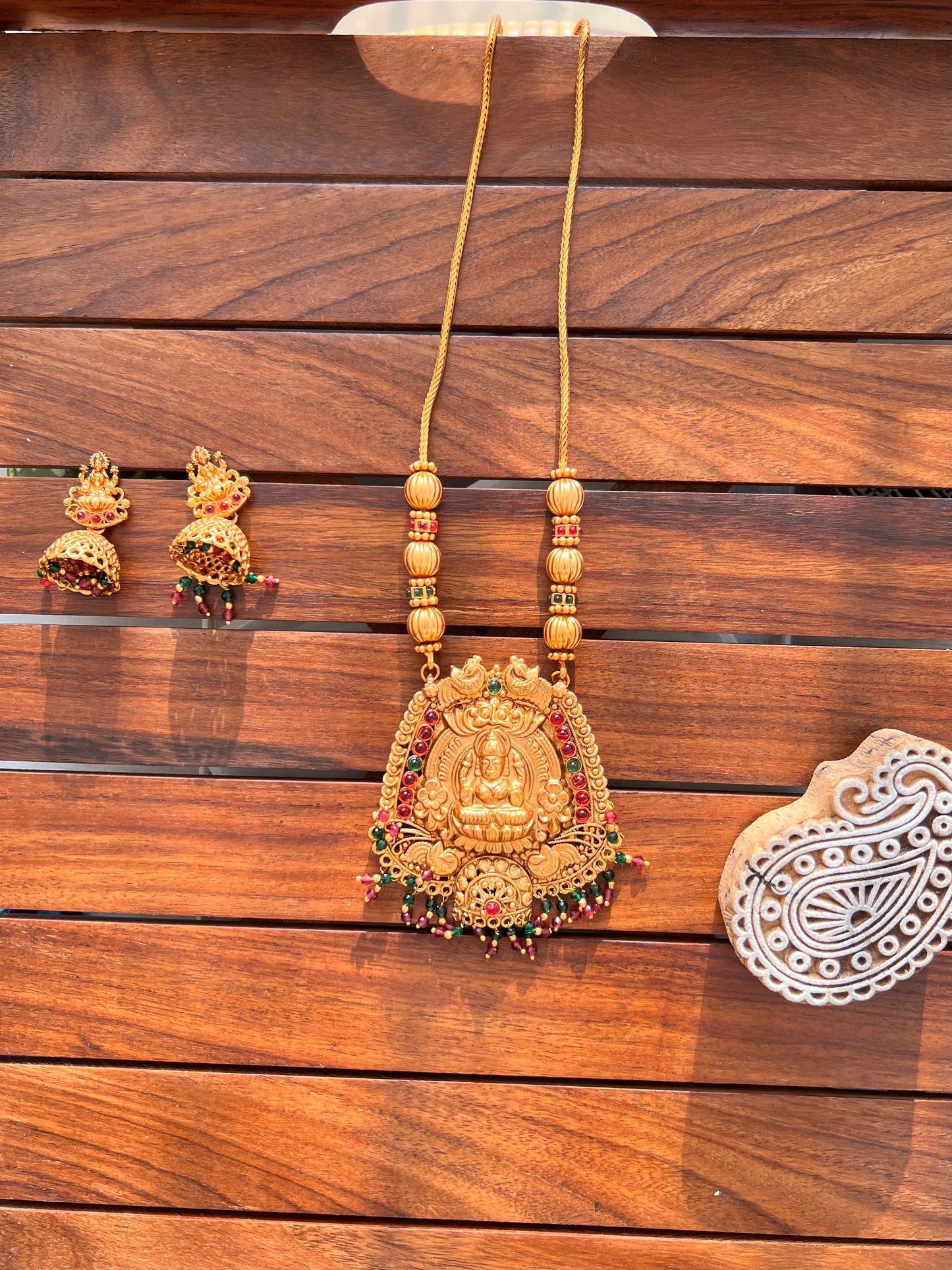 Gold Plated Temple Necklace with Earring