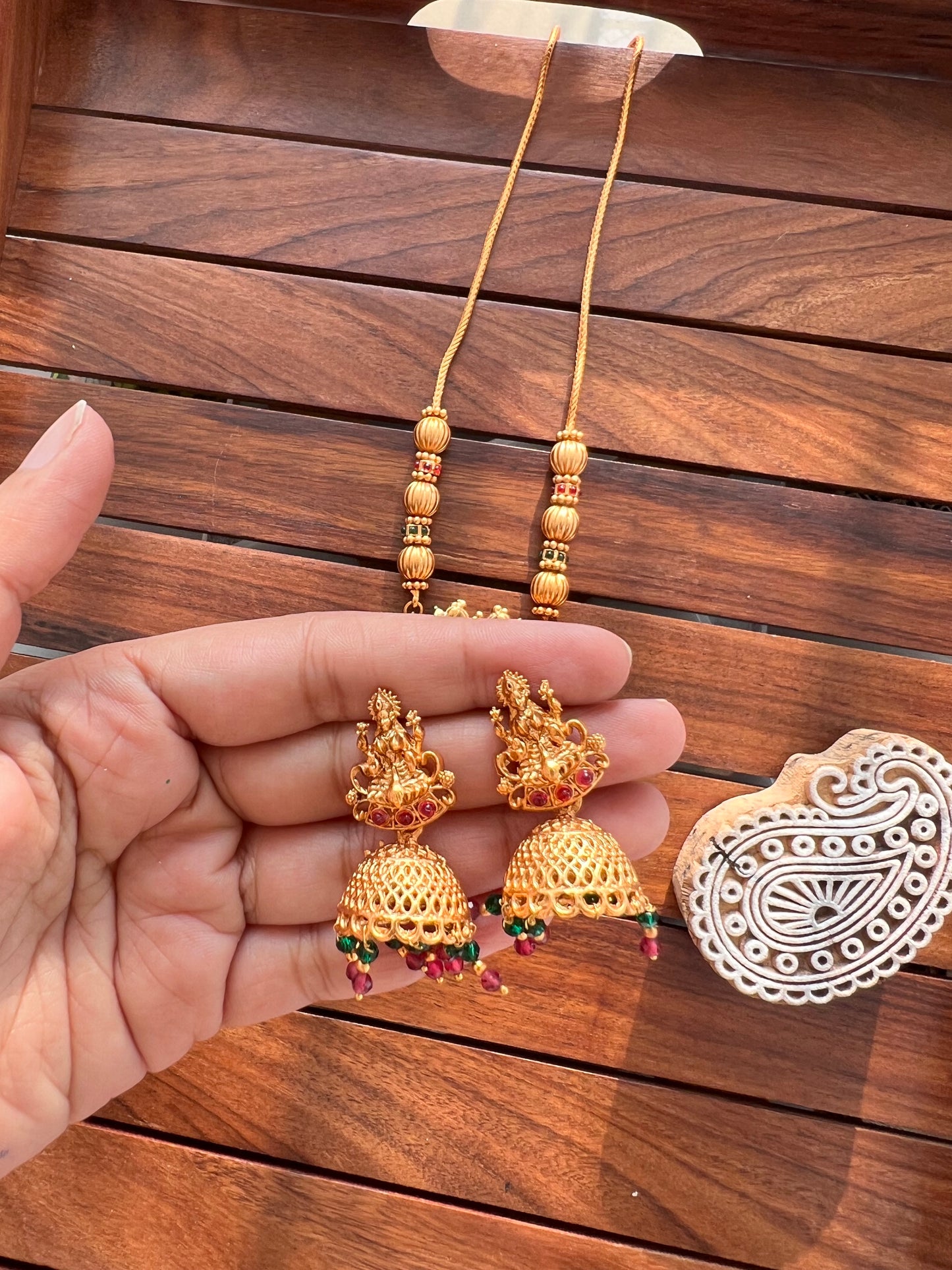 Gold Plated Temple Necklace with Earring