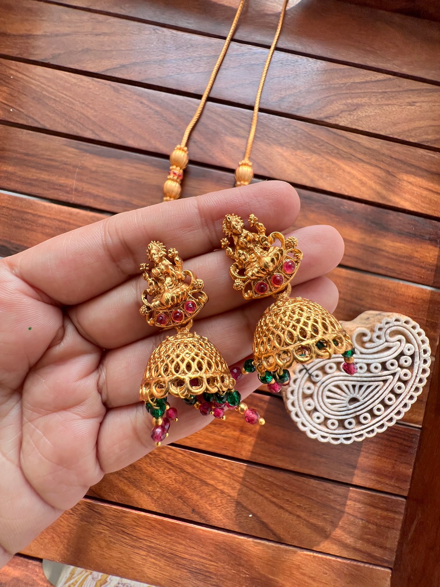 Gold Plated Temple Necklace with Earring