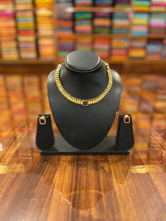 Gold Plated Necklace with Earring