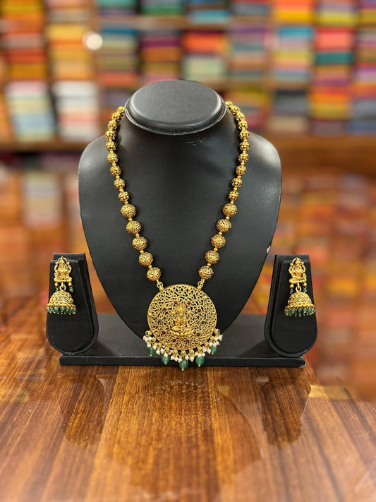Gold Plated Temple Design Necklace with Earring
