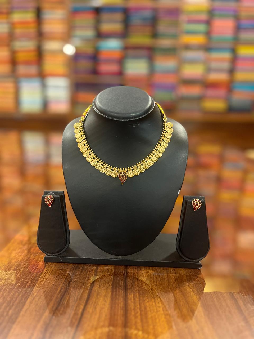 Gold Plated Temple Design Necklace with Earring
