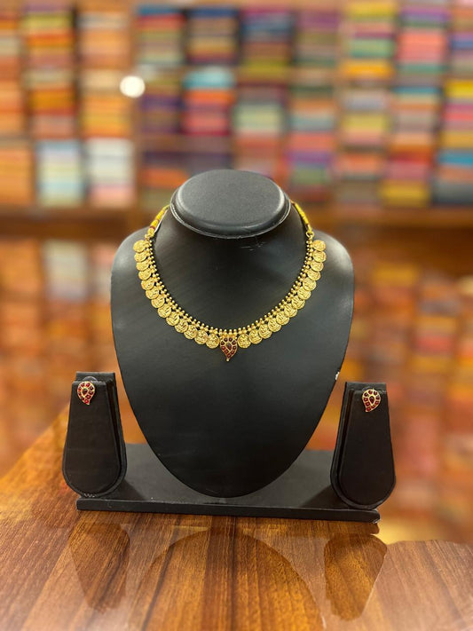 Gold Plated Temple Design Necklace with Earring