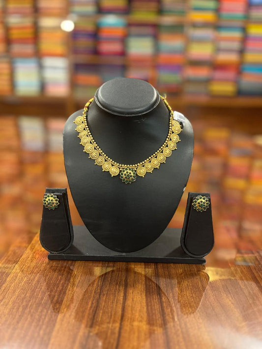 Gold Plated Temple Design Necklace with Earring