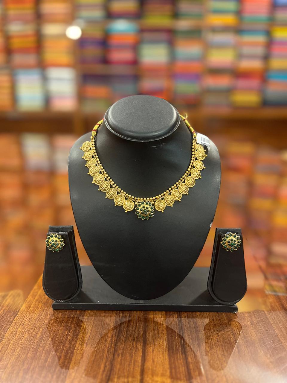 Gold Plated Temple Design Necklace with Earring