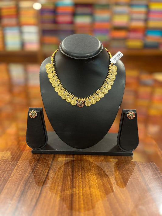 Gold Plated Temple Design Necklace with Earring