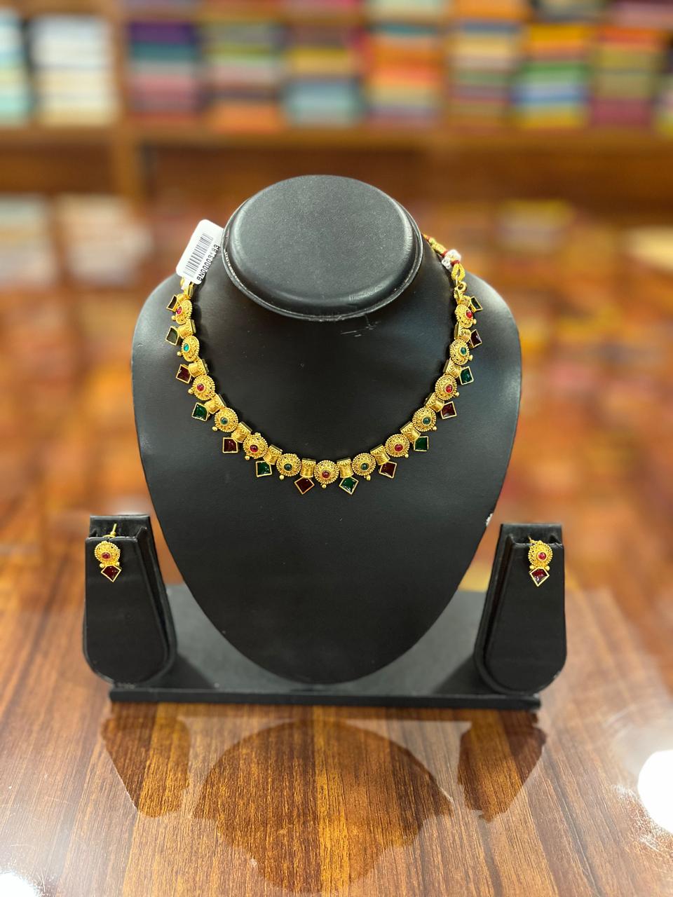 Gold Plated Temple Design Necklace with Earring