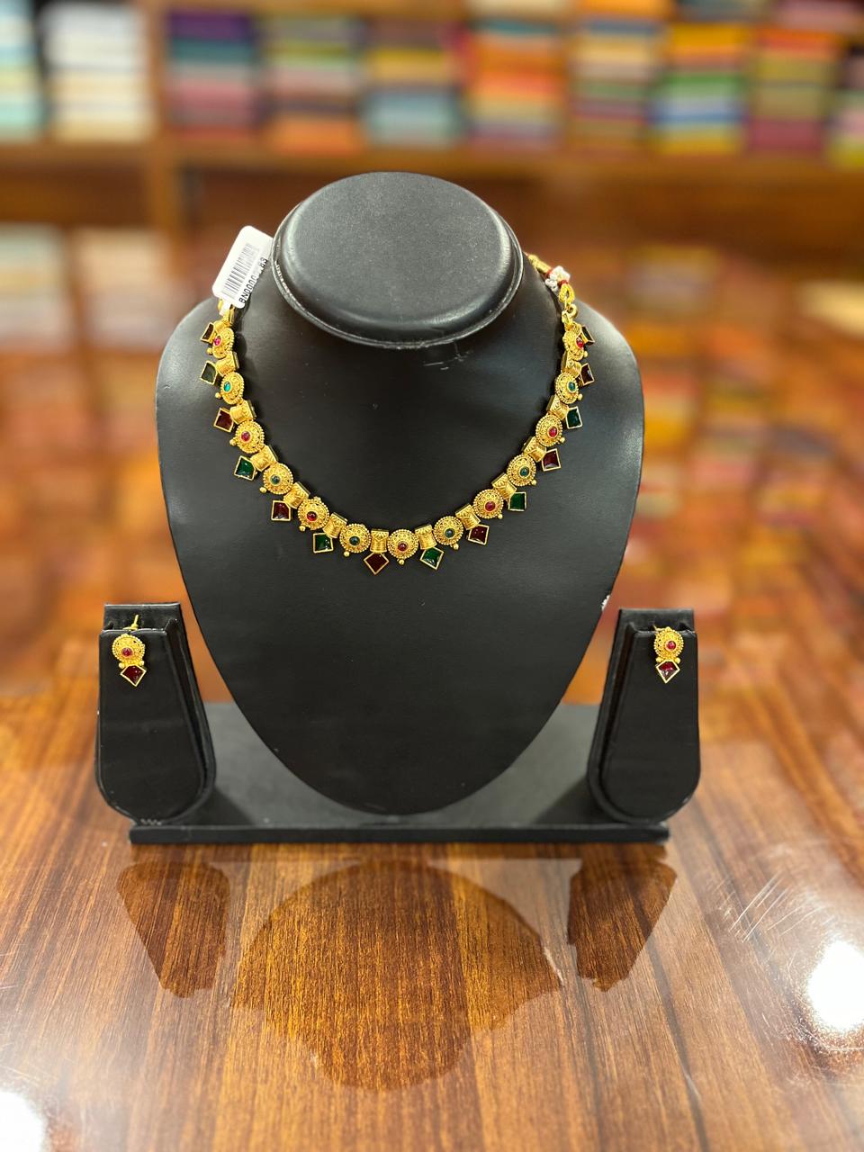 Gold Plated Temple Design Necklace with Earring