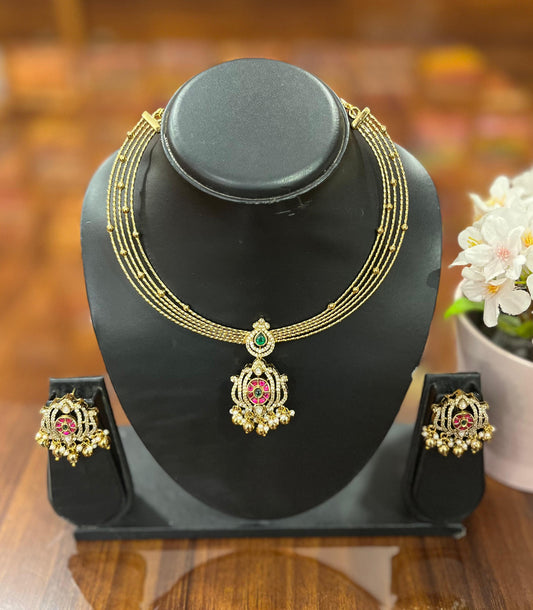 Gold Plated Necklace with Earring