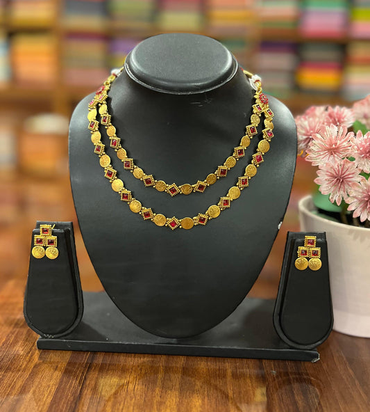 Gold Plated Metal Necklace with Earring