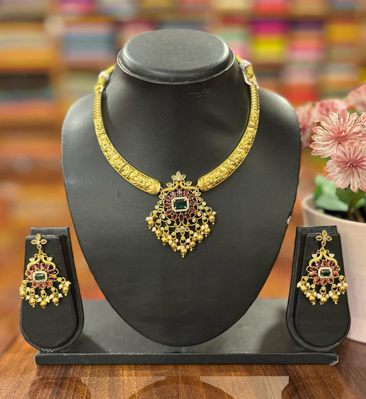 Gold Plated Necklace with Earring
