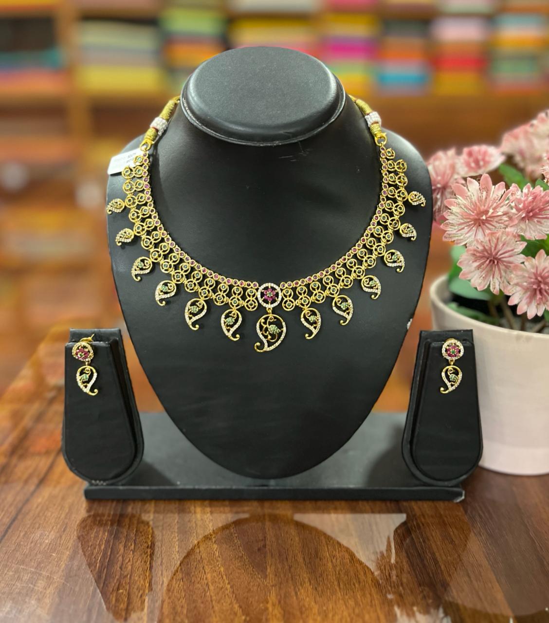 Gold Plated Necklace with Earring Set