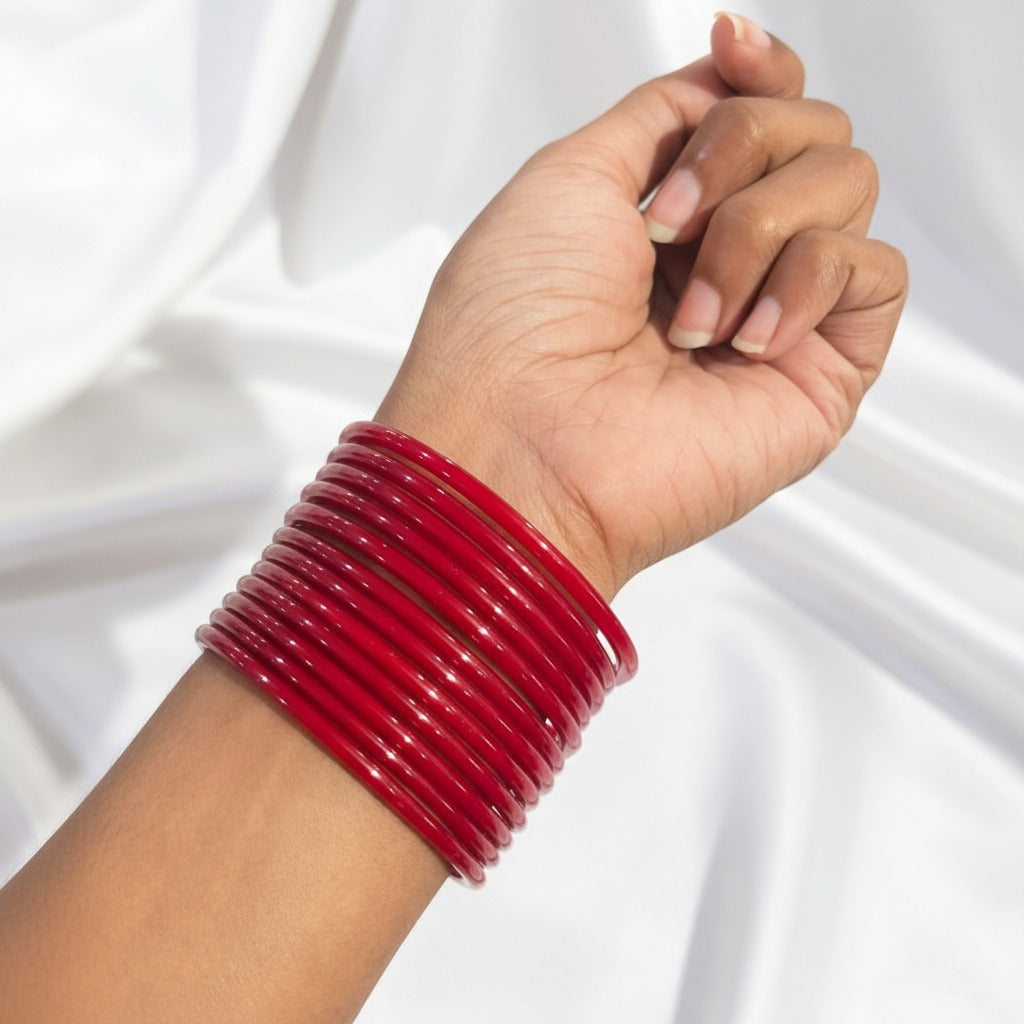 Red Kuppivala / Glass Bangles (Pack of 24)
